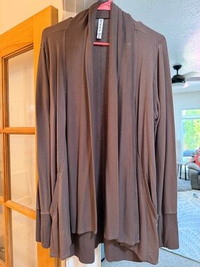 Athleta Chocolate Brown Open-Front Long Sleeve Cardigan